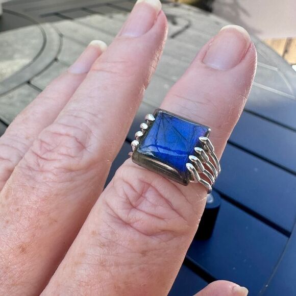 Labradorite Madagascar Sterling Silver Ring Size 8 - Picture 10 of 10